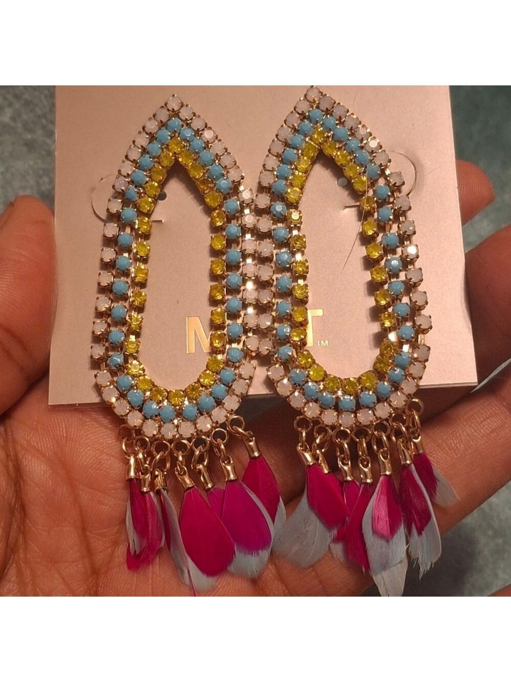 Mixit Austrian Crystal Dangling Earrings with Feathers - Picture 5 of 7